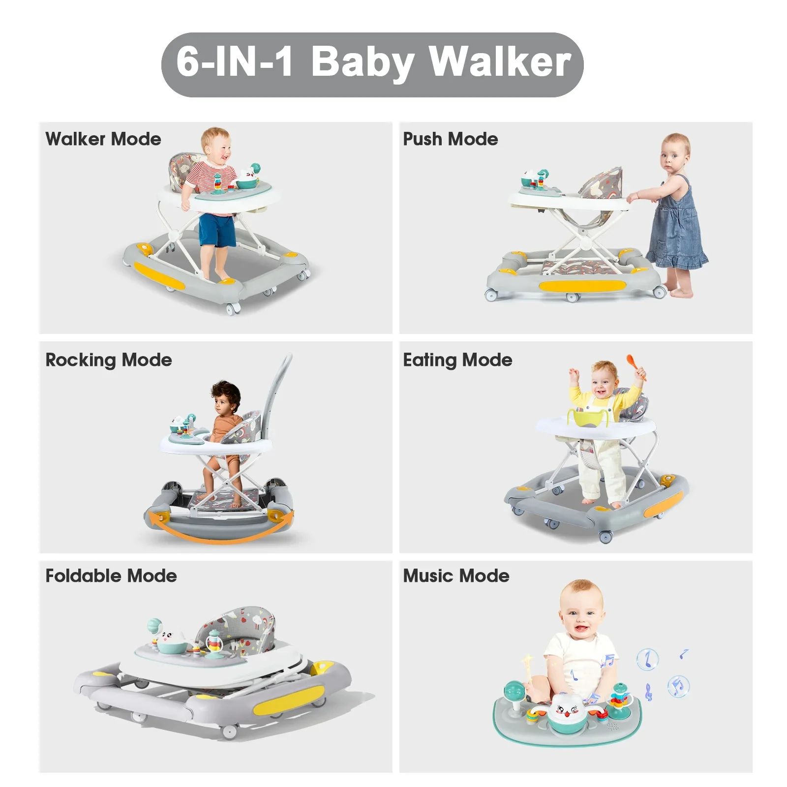 CAMINADOR PARA BEBÉ MULTIFUNCIONAL CON TECHO Y JUEGOS MUSICALES Y-W405C MUNBE GRIS - Image 4