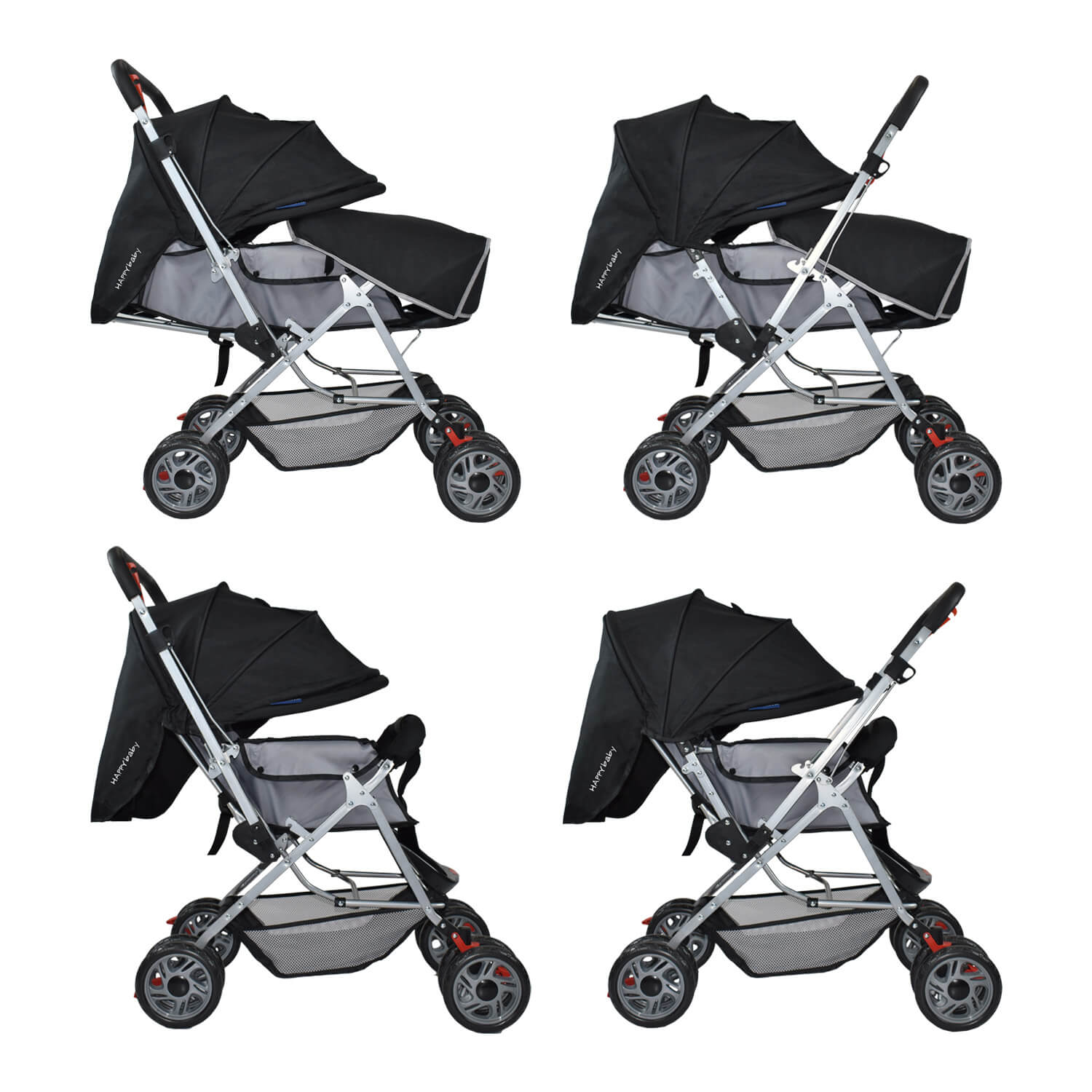 COCHE CUNA REVERSIBLE PASEADOR + BOLSO DALLAS NEGRO HAPPY BABY - Image 2