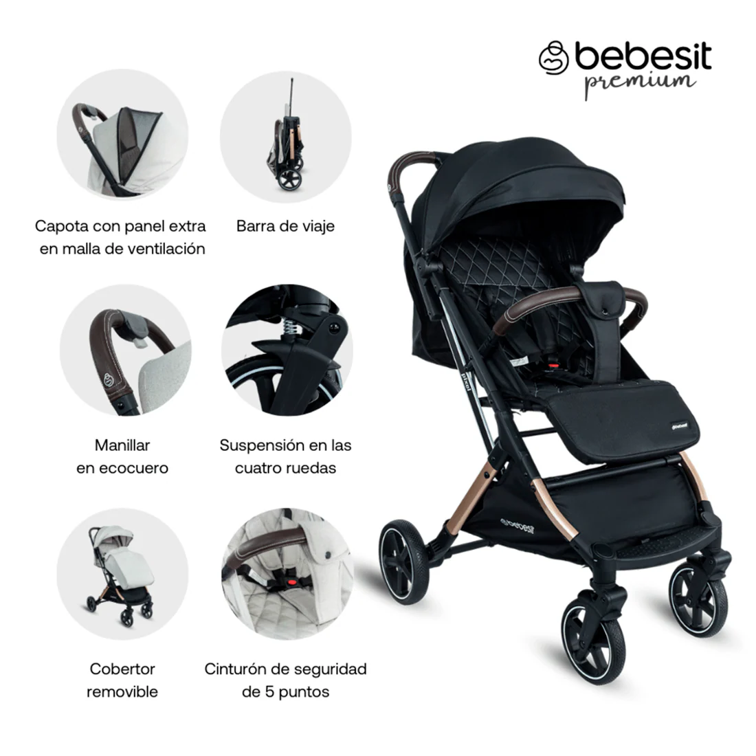 COCHE TRAVEL SYSTEM COMPACTO PIXEL JTS602 BEBESIT NEGRO - - Image 4
