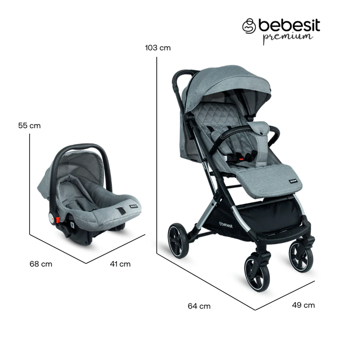 COCHE TRAVEL SYSTEM COMPACTO PIXEL JTS602 BEBESIT GRIS - - Image 15