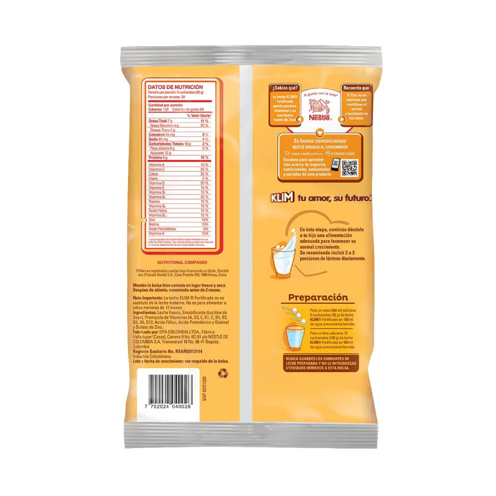 Leche Klim Fortificada Inst X780Gr Nestl - Image 2
