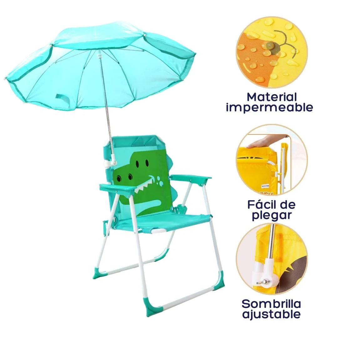 SILLA PLAYERA CON SOMBRILLA PARA NIÑOS ESTAMPADO DE COCODRILO 093-557 MUNBE