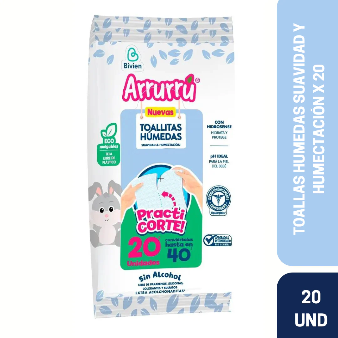 TOALLAS HUMEDAS SUAVIDAD Y HUMECTACIÓN X20 ARRURRU
